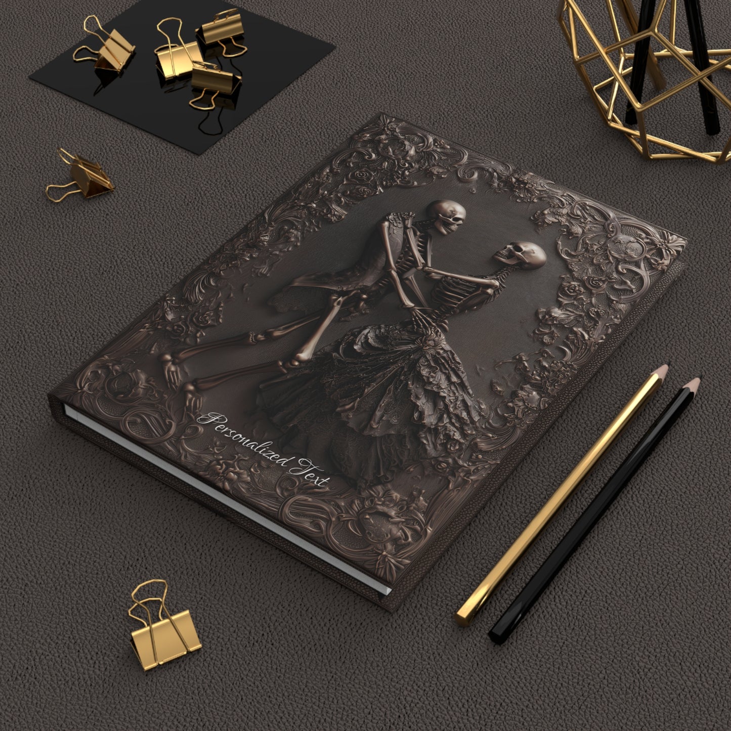 Eternal Dance of Bones Journal - Gothic Skeleton Couple Notebook with Optional Personalized Text