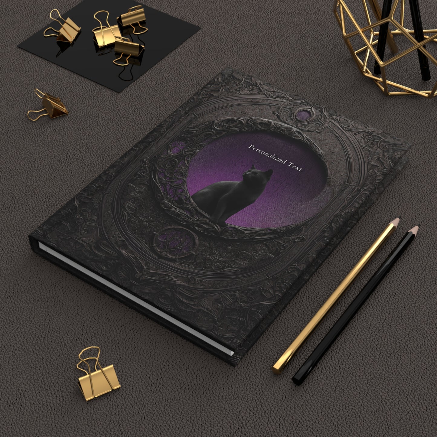 Gothic Black Cat Journal – Dark Fantasy Moon Notebook with Optional Personalized Text