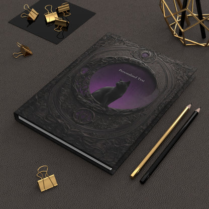 Gothic Black Cat Journal – Dark Fantasy Moon Notebook with Optional Personalized Text