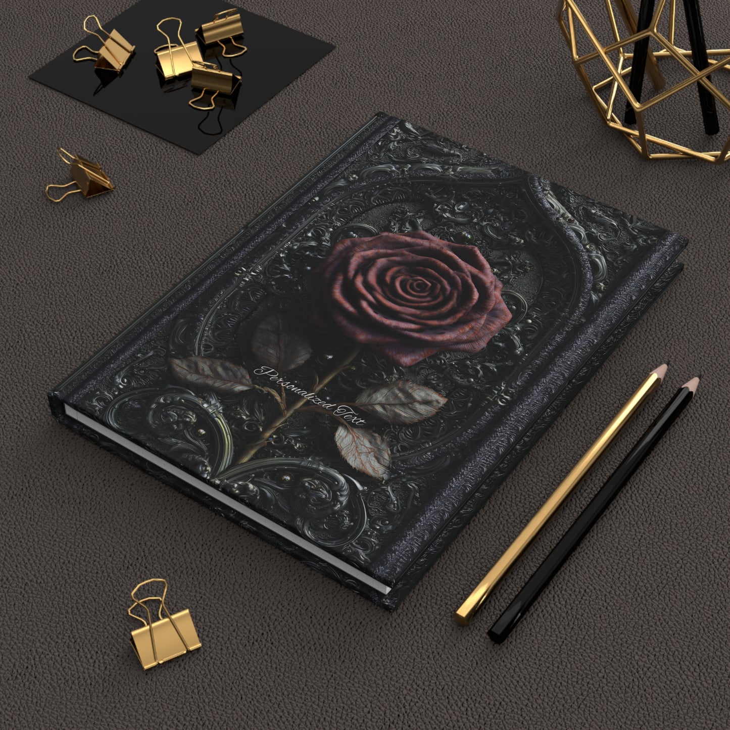 Gothic Red Rose Journal – Dark Romantic Floral Notebook with Optional Personalized Text