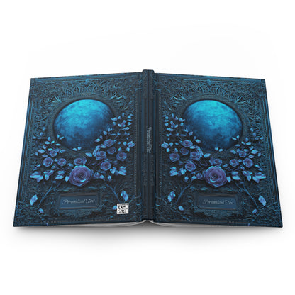 Blue Moon Gothic Roses Journal - Celestial Floral Notebook with Optional Personalized Text