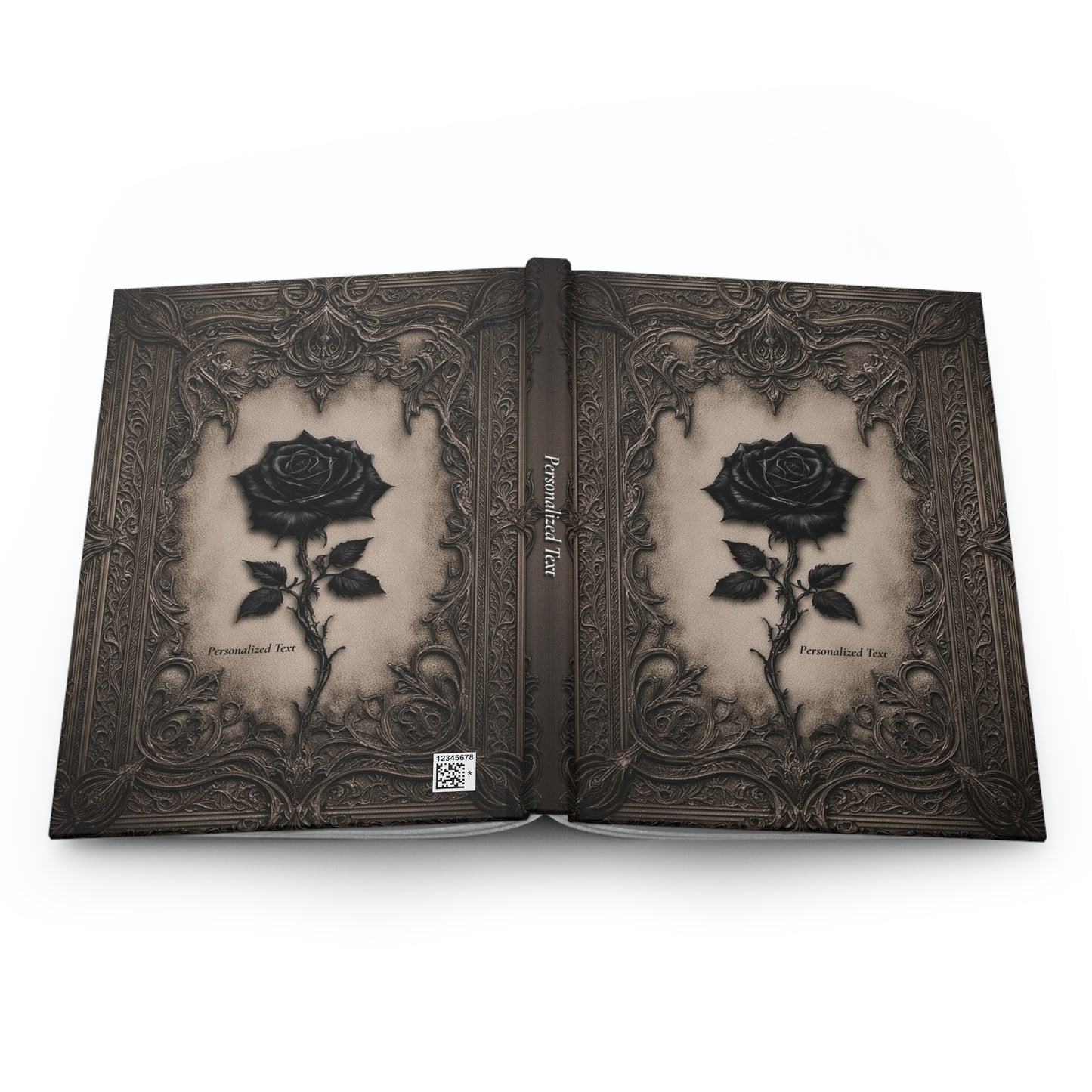 Gothic Black Rose Journal – Ornate Antique Notebook with Optional Personalized Text
