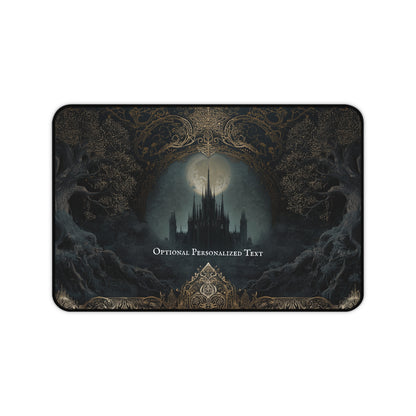 Gothic Castle Moonlight Desk Mat - Personalized Fantasy Desk Pad with Enchanted Forest Design
