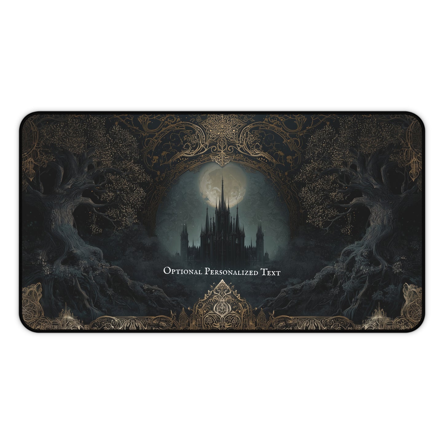 Gothic Castle Moonlight Desk Mat - Personalized Fantasy Desk Pad with Enchanted Forest Design