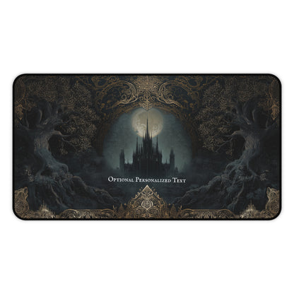 Gothic Castle Moonlight Desk Mat - Personalized Fantasy Desk Pad with Enchanted Forest Design