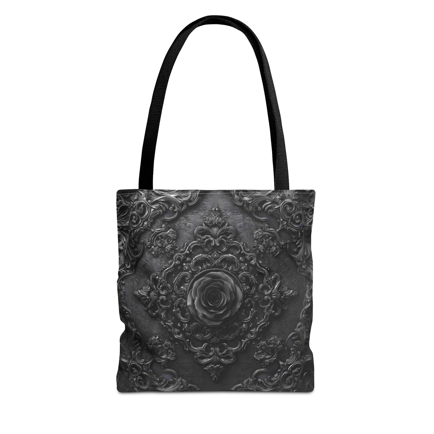 Gothic Black Rose Tote Bag - Ornate Baroque Dark Aesthetic