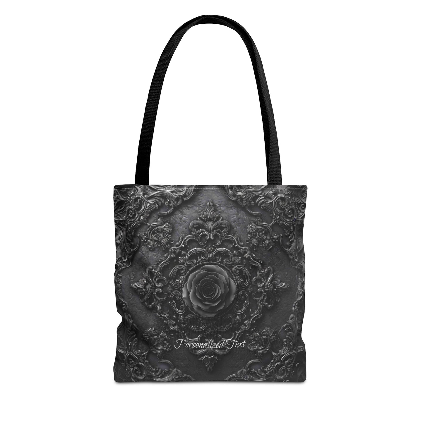 Gothic Black Rose Tote Bag - Ornate Baroque Dark Aesthetic