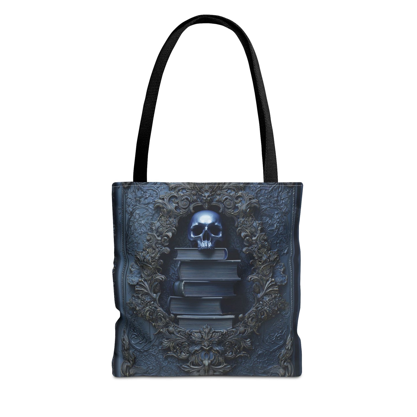 Personalized Gothic Skull and Books Tote Bag - Dark Academia Aesthetic