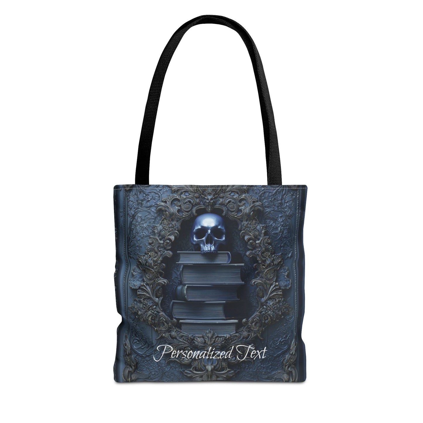 Personalized Gothic Skull and Books Tote Bag - Dark Academia Aesthetic
