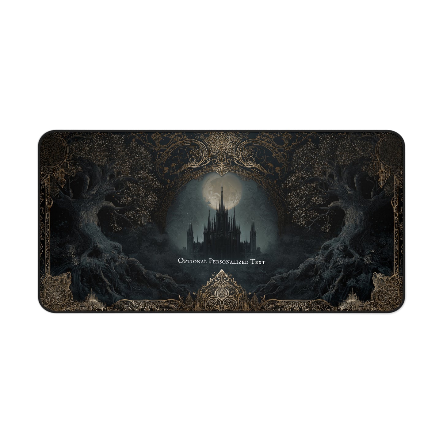 Gothic Castle Moonlight Desk Mat - Personalized Fantasy Desk Pad with Enchanted Forest Design