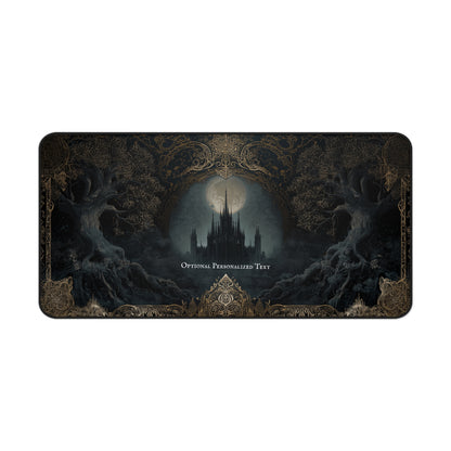 Gothic Castle Moonlight Desk Mat - Personalized Fantasy Desk Pad with Enchanted Forest Design