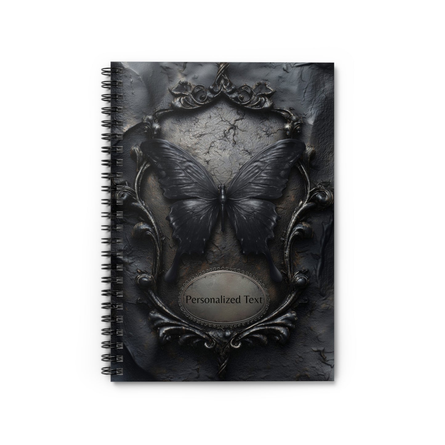 Gothic Black Butterfly Journal – Dark Fantasy Notebook with Optional Personalized Text