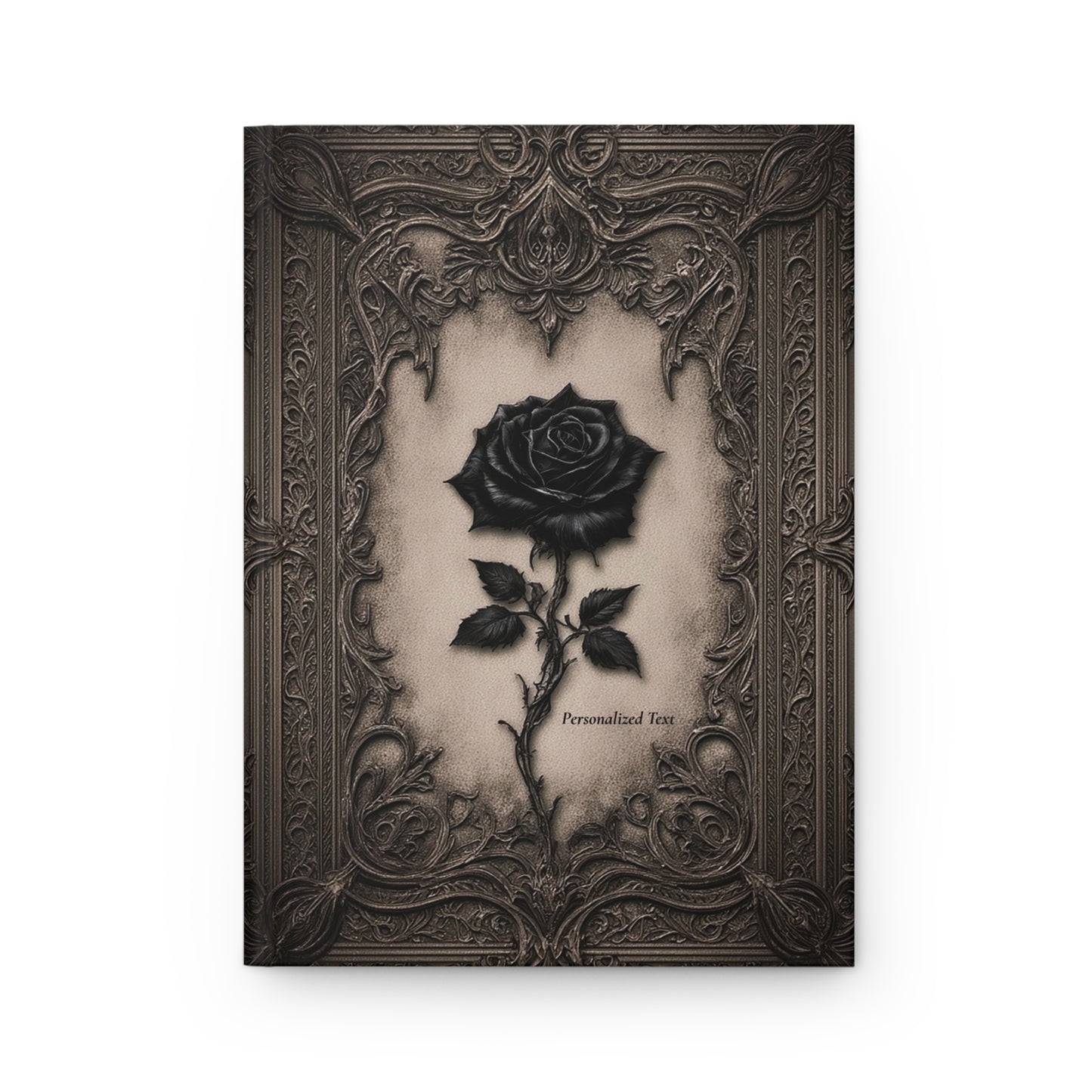 Gothic Black Rose Journal – Ornate Antique Notebook with Optional Personalized Text