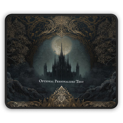 Gothic Castle Moonlight Desk Mat - Personalized Fantasy Desk Pad with Enchanted Forest Design