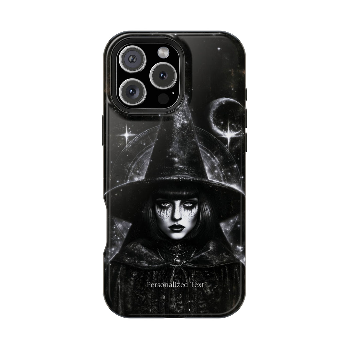 Personalized Gothic Witch Phone Case – Black and White Celestial Witch Art for iPhone, Samsung Galaxy & Google Pixel