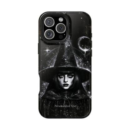 Personalized Gothic Witch Phone Case – Black and White Celestial Witch Art for iPhone, Samsung Galaxy & Google Pixel