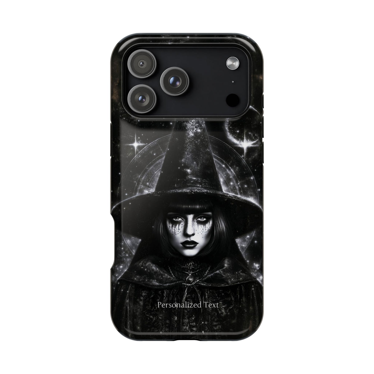 Personalized Gothic Witch Phone Case – Black and White Celestial Witch Art for iPhone, Samsung Galaxy & Google Pixel