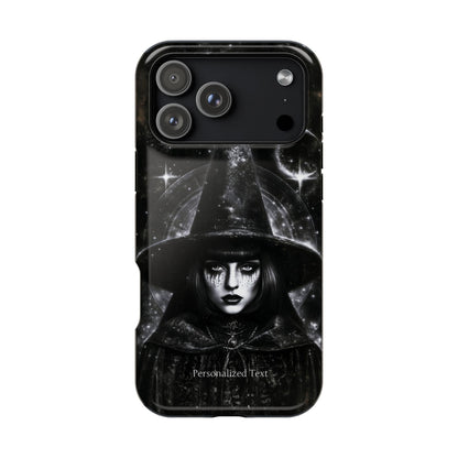 Personalized Gothic Witch Phone Case – Black and White Celestial Witch Art for iPhone, Samsung Galaxy & Google Pixel