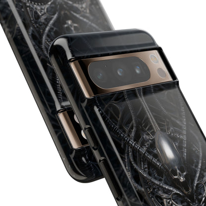 Biomechanical Skull Phone Case – Dark Sci-Fi Gothic Design with Optional Personalized Text