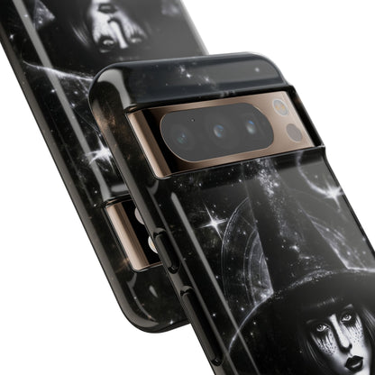 Personalized Gothic Witch Phone Case – Black and White Celestial Witch Art for iPhone, Samsung Galaxy & Google Pixel