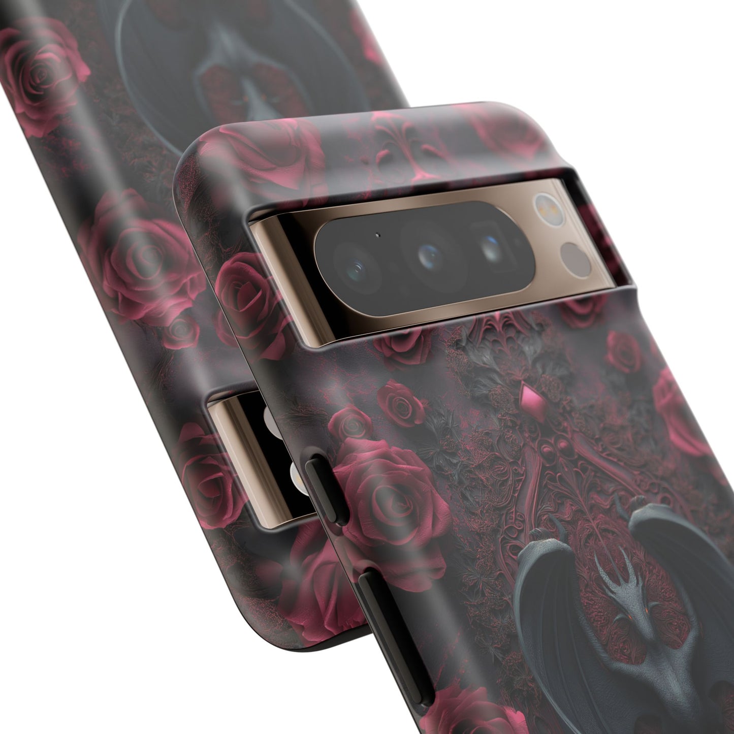 Gothic Dragon Rose Phone Case – Dark Fantasy Dragon with Crimson Roses and Optional Personalized Text
