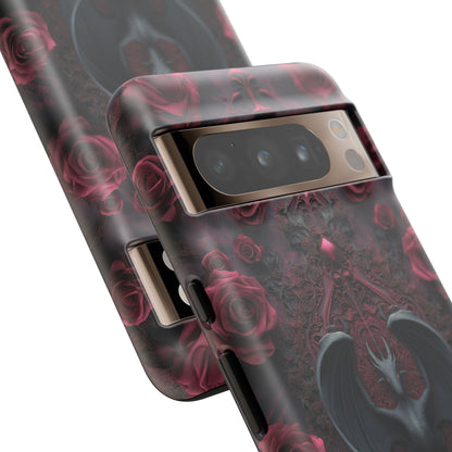 Gothic Dragon Rose Phone Case – Dark Fantasy Dragon with Crimson Roses and Optional Personalized Text