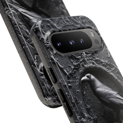 Gothic Raven and Skull Phone Case - Dark Baroque Style with Optional Personalized Text (GLOSSY VERSION)