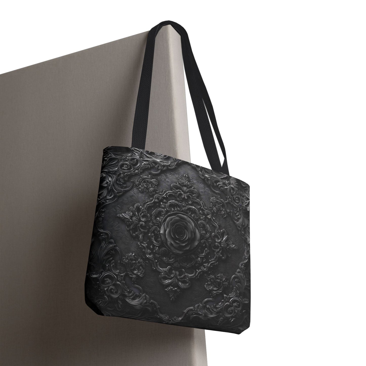 Gothic Black Rose Tote Bag - Ornate Baroque Dark Aesthetic