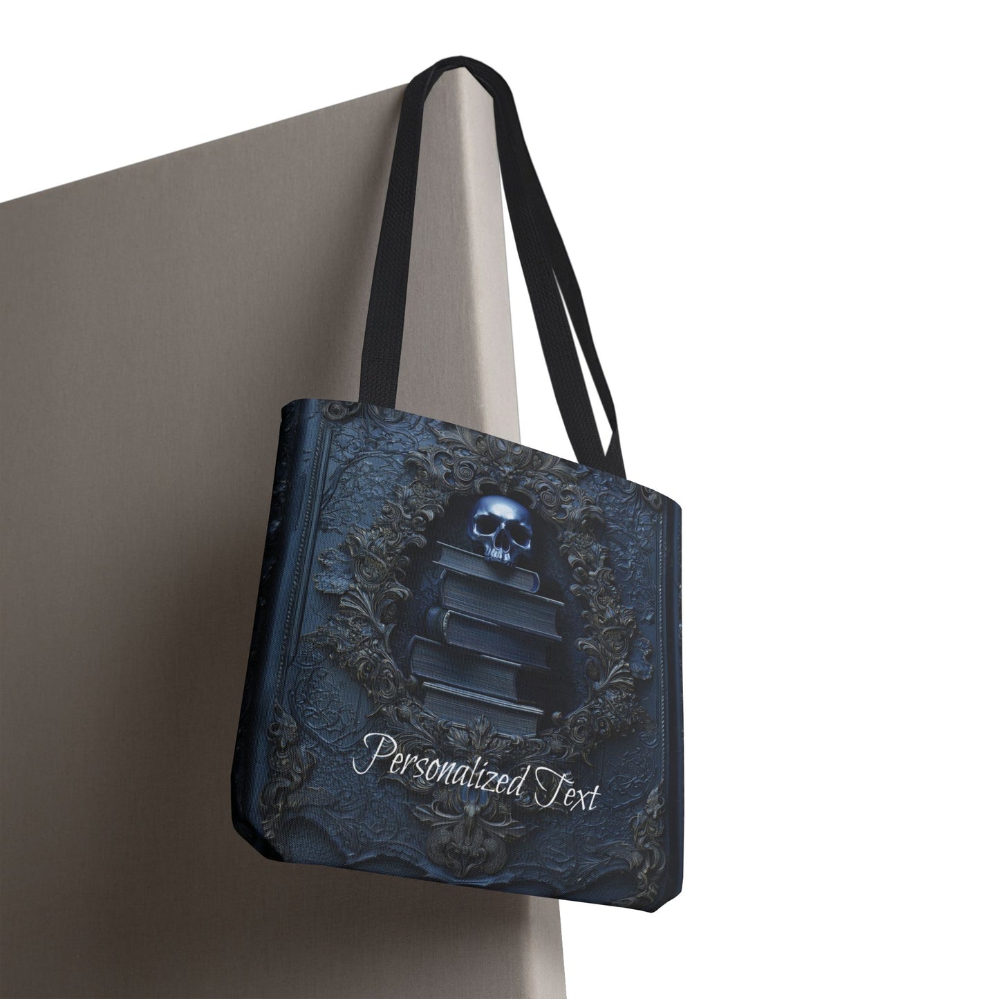 Personalized Gothic Skull and Books Tote Bag - Dark Academia Aesthetic