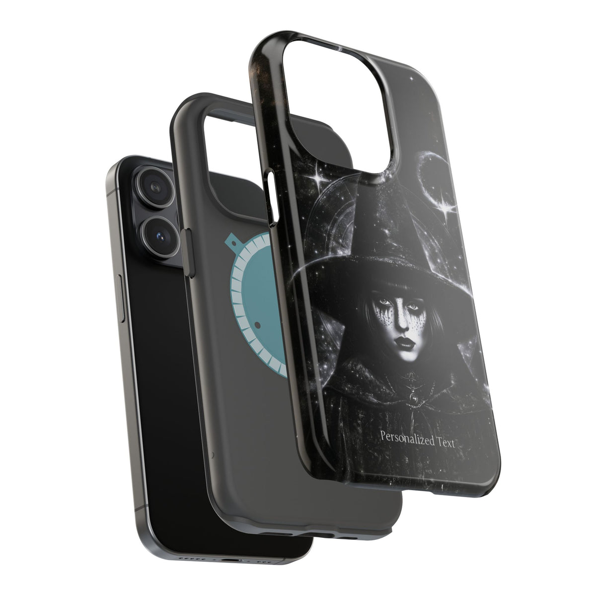 Personalized Gothic Witch Phone Case – Black and White Celestial Witch Art for iPhone, Samsung Galaxy & Google Pixel