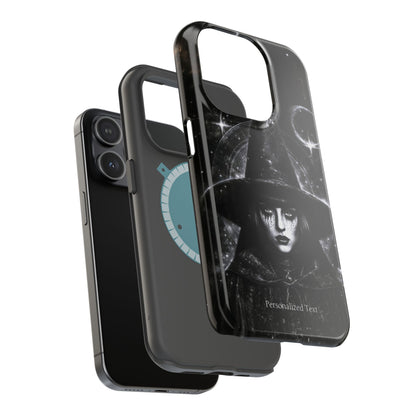 Personalized Gothic Witch Phone Case – Black and White Celestial Witch Art for iPhone, Samsung Galaxy & Google Pixel