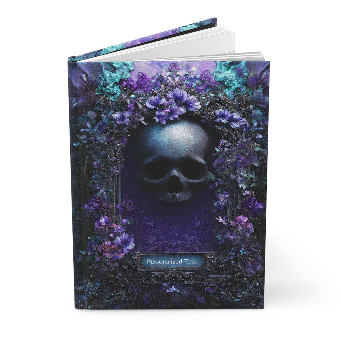 Gothic Skull & Violet Bloom Journal - Dark Floral Notebook with Optional Personalized Text