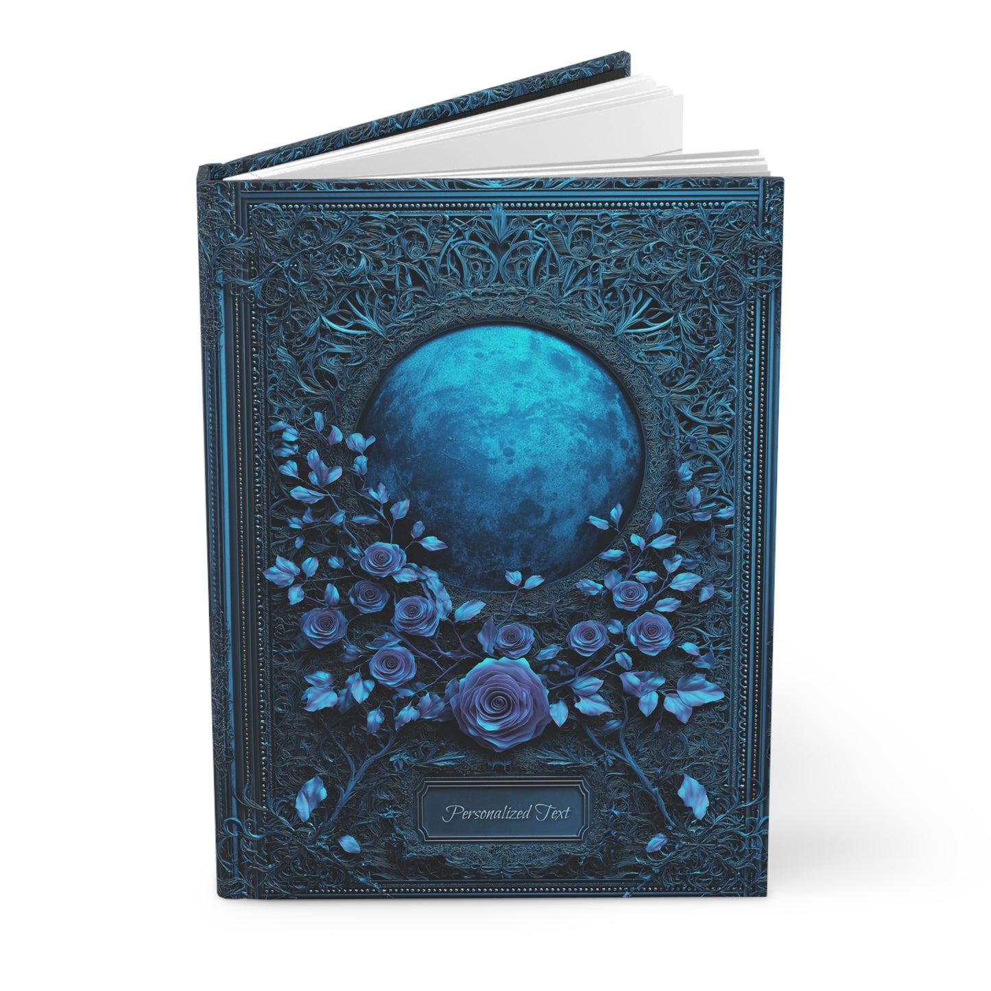 Blue Moon Gothic Roses Journal - Celestial Floral Notebook with Optional Personalized Text