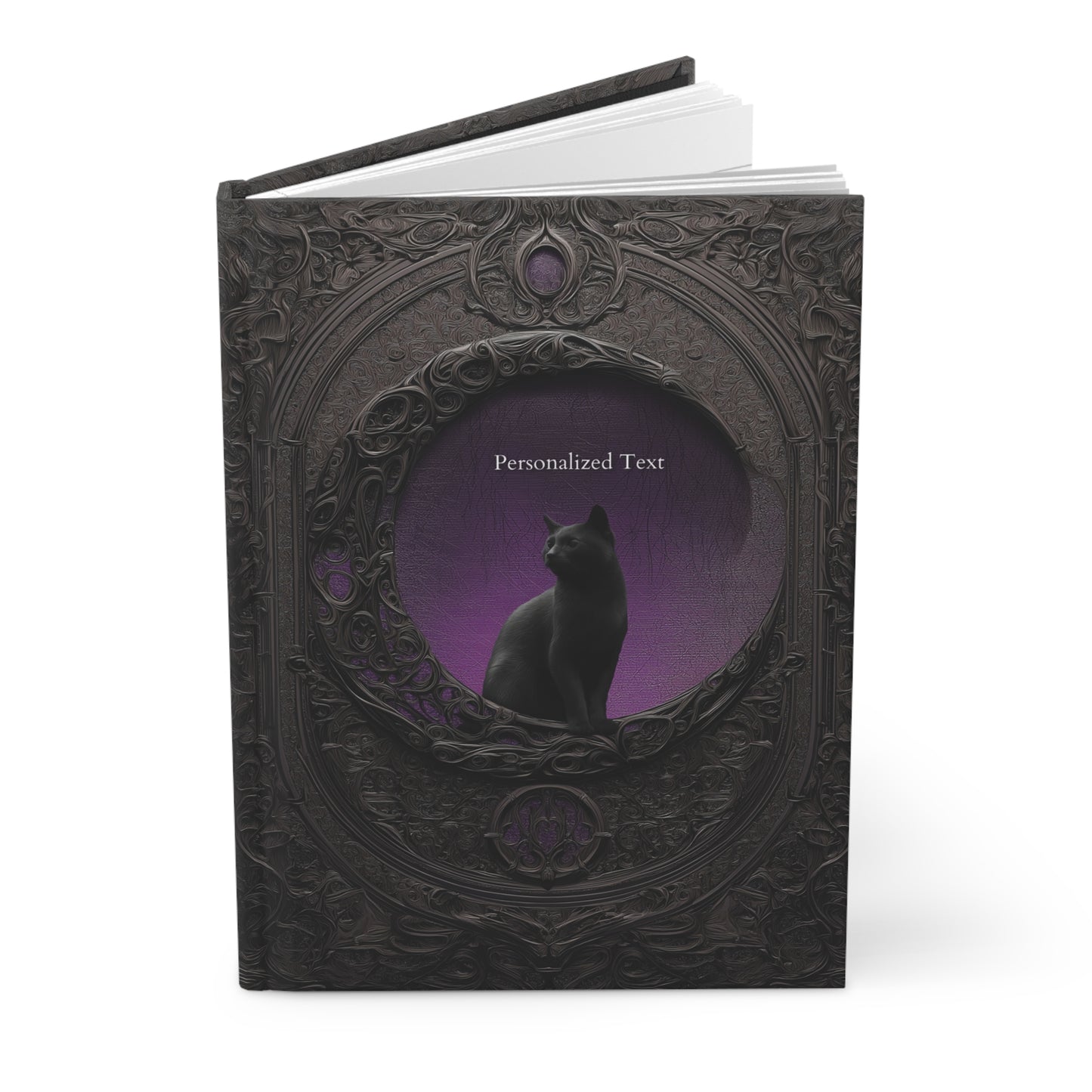 Gothic Black Cat Journal – Dark Fantasy Moon Notebook with Optional Personalized Text