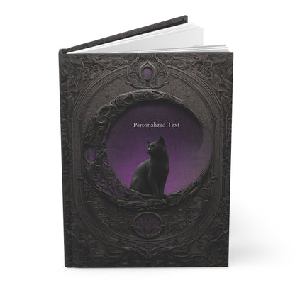 Gothic Black Cat Journal – Dark Fantasy Moon Notebook with Optional Personalized Text