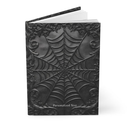 Gothic Spiderweb Journal – Dark Aesthetic Notebook with Ornate Black Web Design & Optional Personalized Text