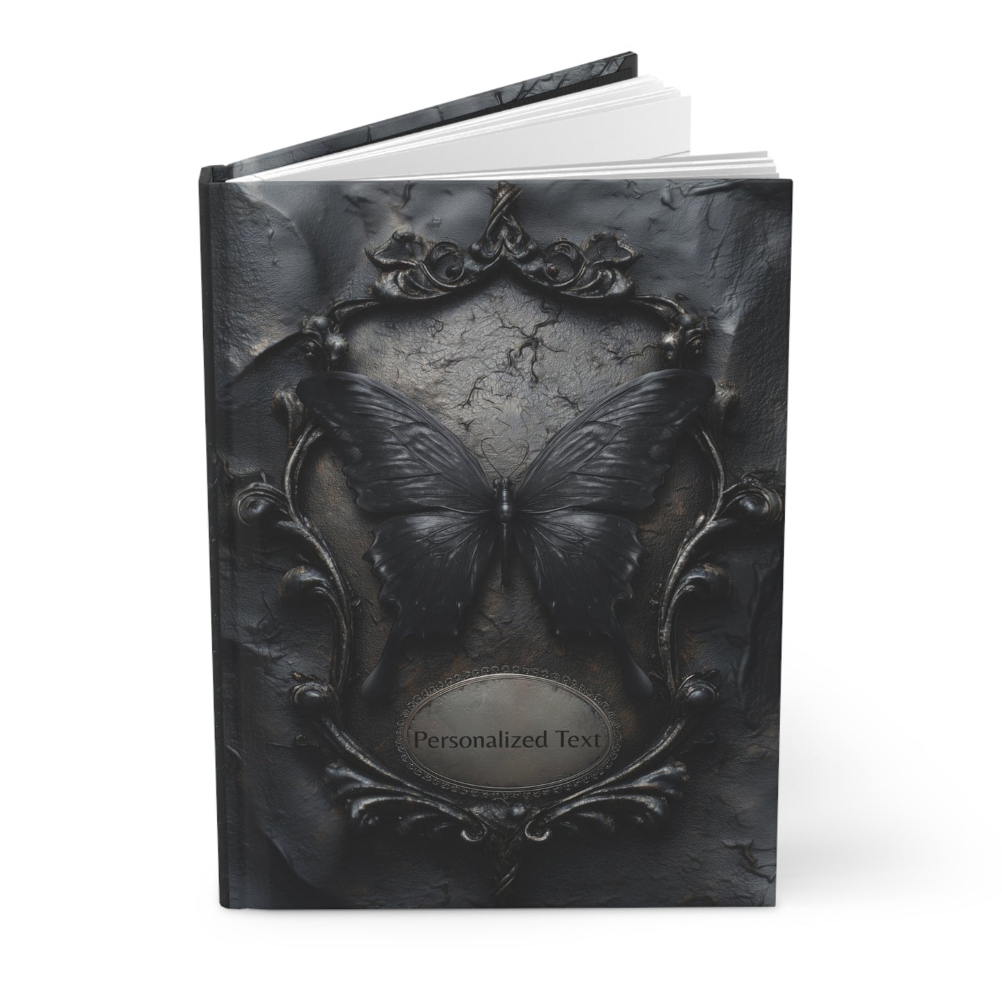 Gothic Black Butterfly Journal – Dark Fantasy Notebook with Optional Personalized Text