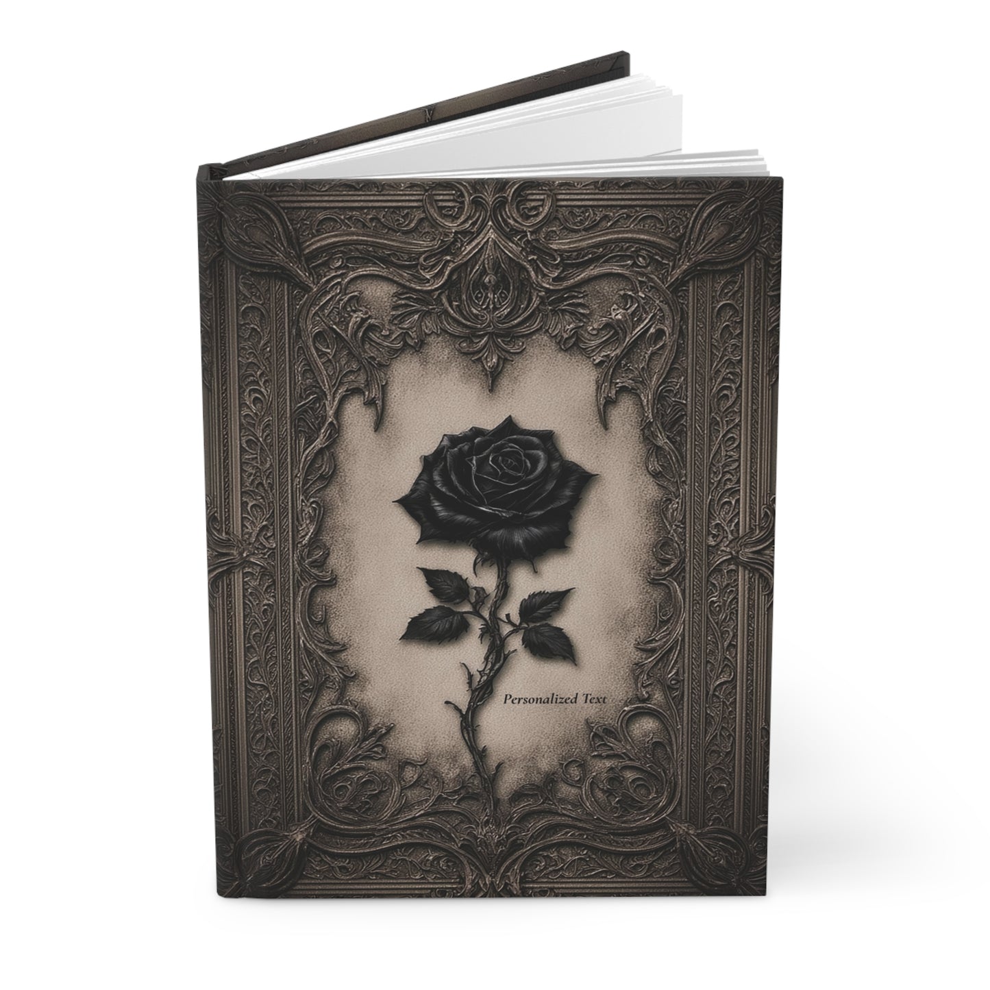 Gothic Black Rose Journal – Ornate Antique Notebook with Optional Personalized Text