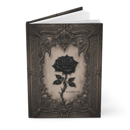 Gothic Black Rose Journal – Ornate Antique Notebook with Optional Personalized Text