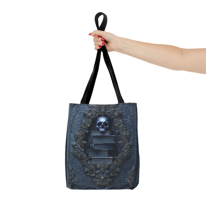 Personalized Gothic Skull and Books Tote Bag - Dark Academia Aesthetic
