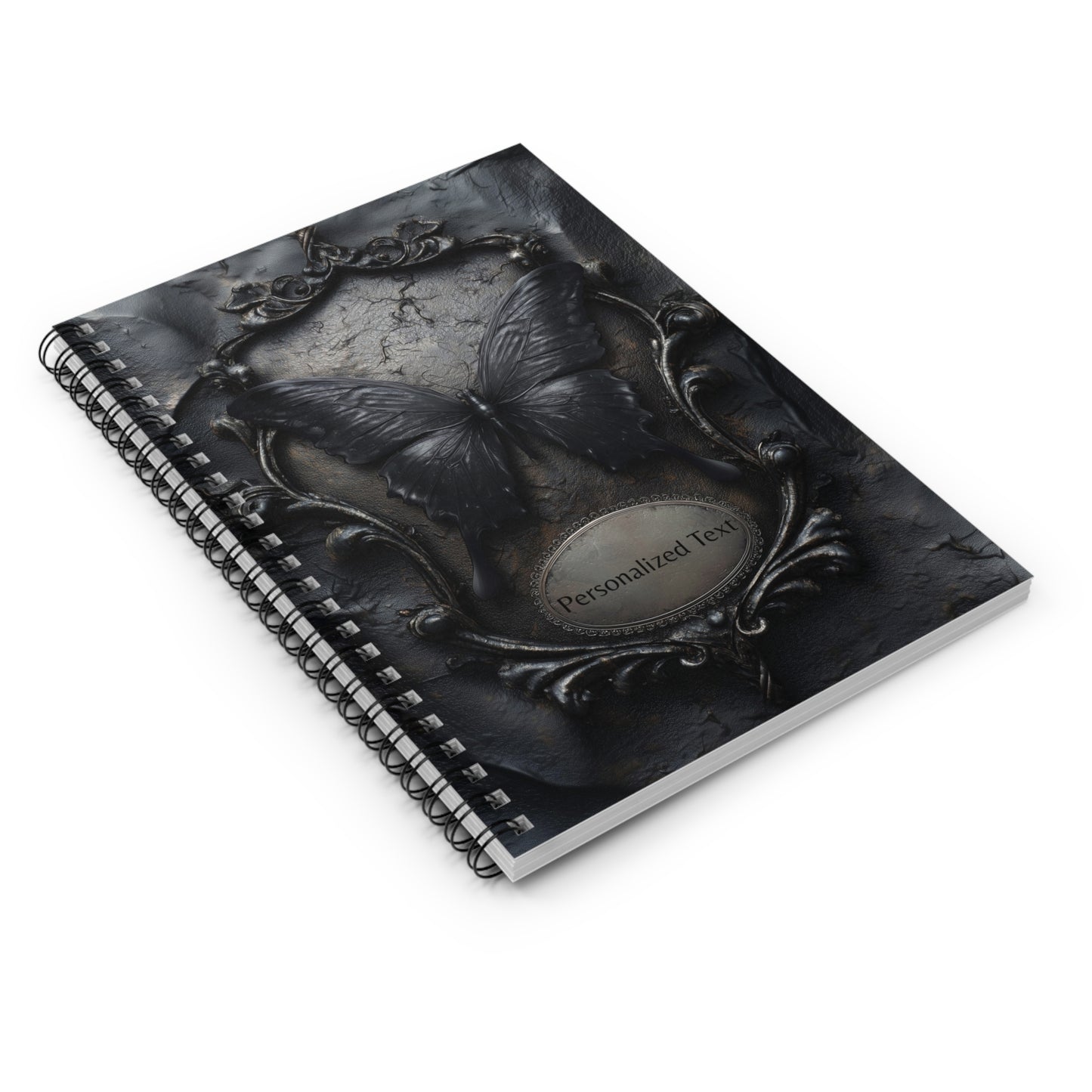Gothic Black Butterfly Journal – Dark Fantasy Notebook with Optional Personalized Text