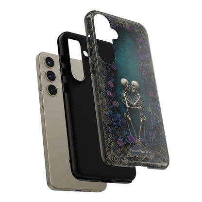 Eternal Lovers Skeleton Phone Case - Gothic Romance Design with Roses and Personalized Text Option (MATTE FINISH)