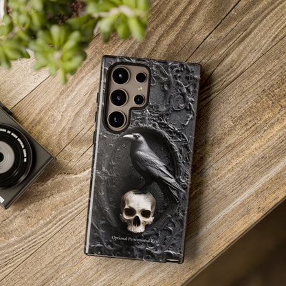Gothic Raven and Skull Phone Case - Dark Baroque Style with Optional Personalized Text (MATTE VERSION)