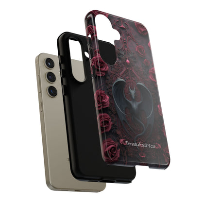 Gothic Dragon Rose Phone Case – Dark Fantasy Dragon with Crimson Roses and Optional Personalized Text
