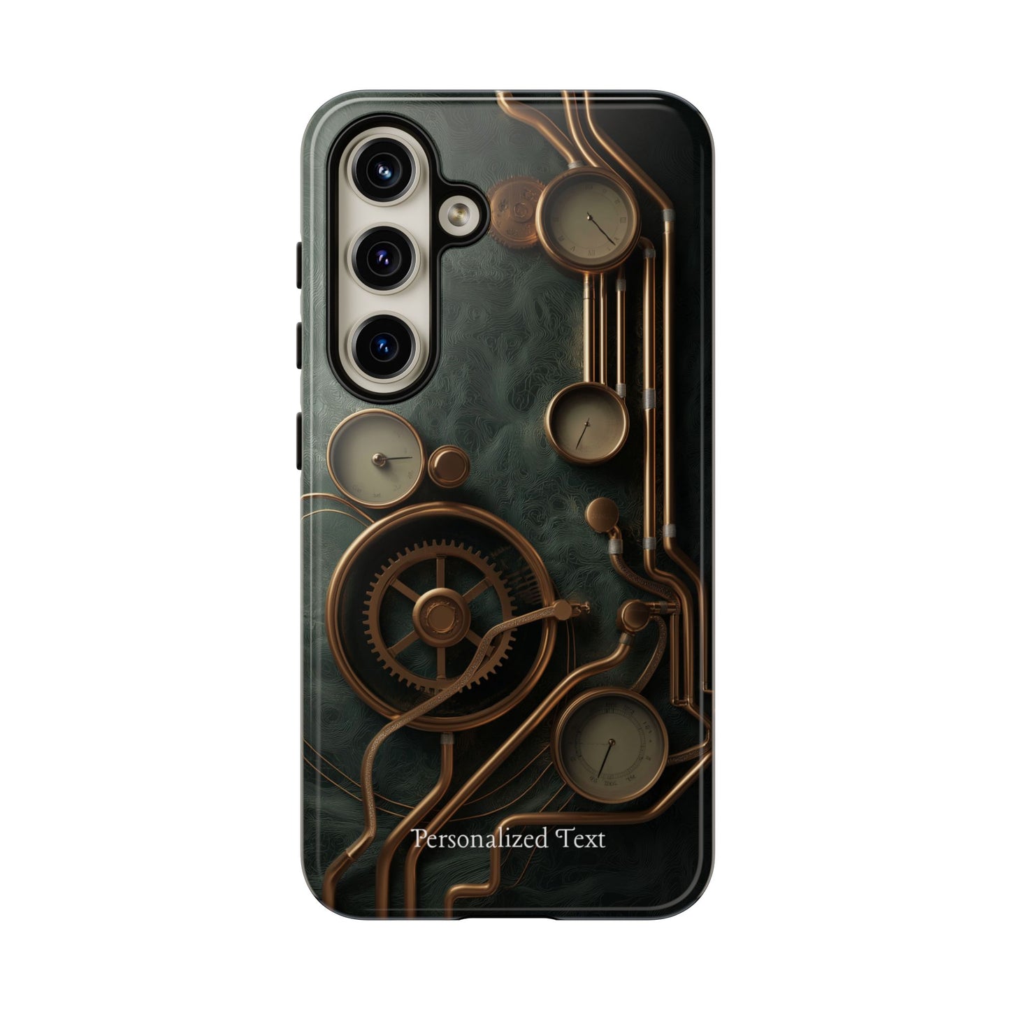 Steampunk Gear Phone Case – Vintage Clockwork Industrial Design with Optional Personalized Text