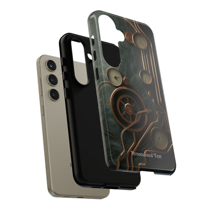 Steampunk Gear Phone Case – Vintage Clockwork Industrial Design with Optional Personalized Text