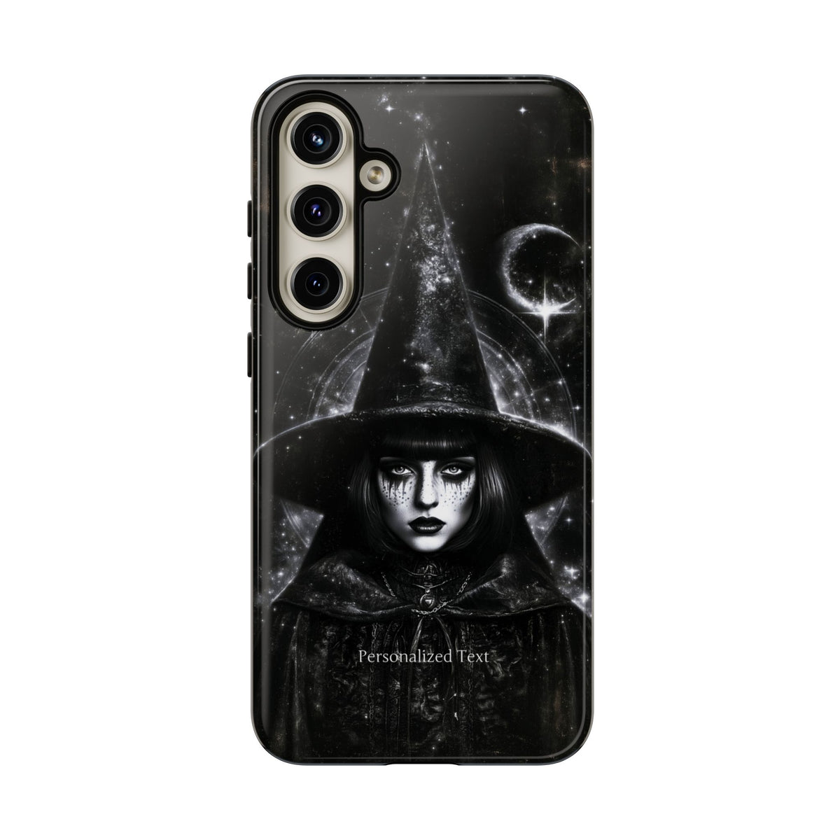 Personalized Gothic Witch Phone Case – Black and White Celestial Witch Art for iPhone, Samsung Galaxy & Google Pixel