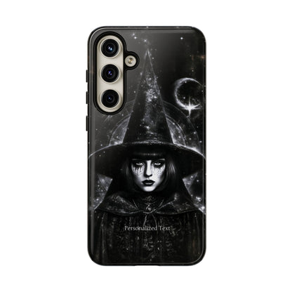 Personalized Gothic Witch Phone Case – Black and White Celestial Witch Art for iPhone, Samsung Galaxy & Google Pixel