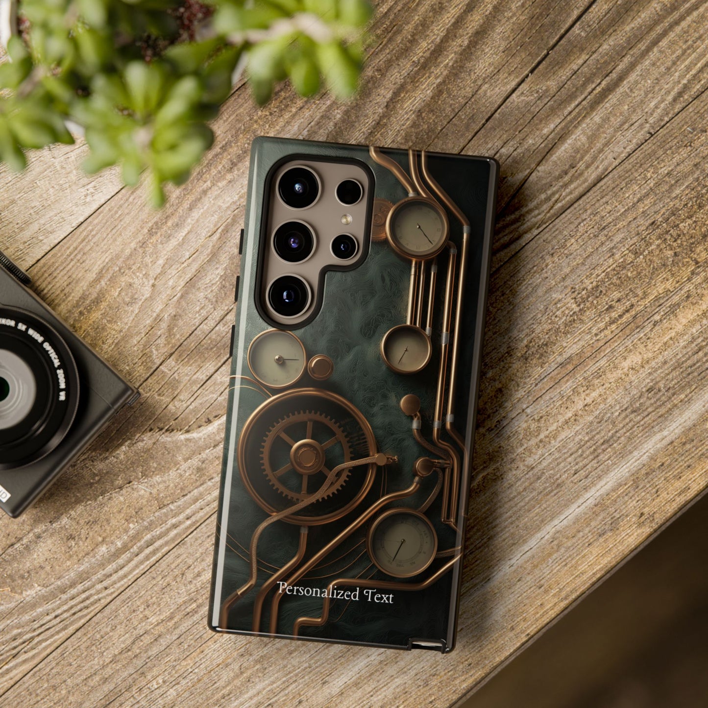 Steampunk Gear Phone Case – Vintage Clockwork Industrial Design with Optional Personalized Text