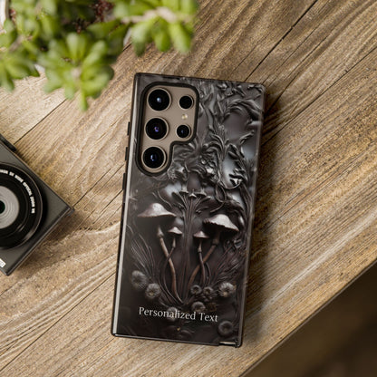 Dark Mushroom Phone Case – Gothic Forest Fungi Design with Optional Personalized Text, Naturecore Aesthetic Cover